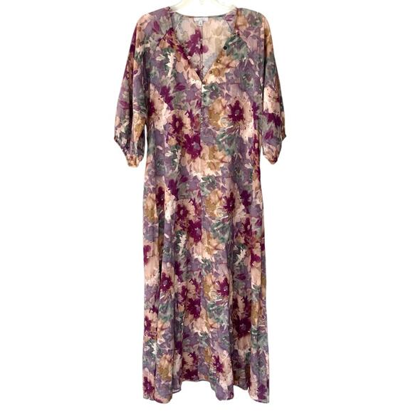 Calme by Johnny Was Button Raglan Floral Maxi Dress size medium Purple Pink - Picture 2 of 10